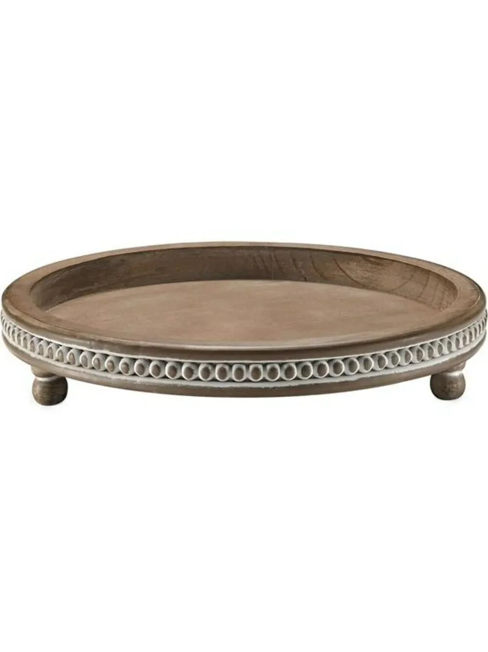 Wood Beaded Round Tray 12 Inch Rustic Farmhouse Coffee Table Decor Brown